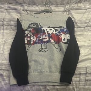 PRPS Gray and Black Graphic Crewneck Sweater